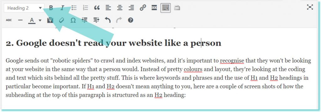 H2 heading on wordpress
